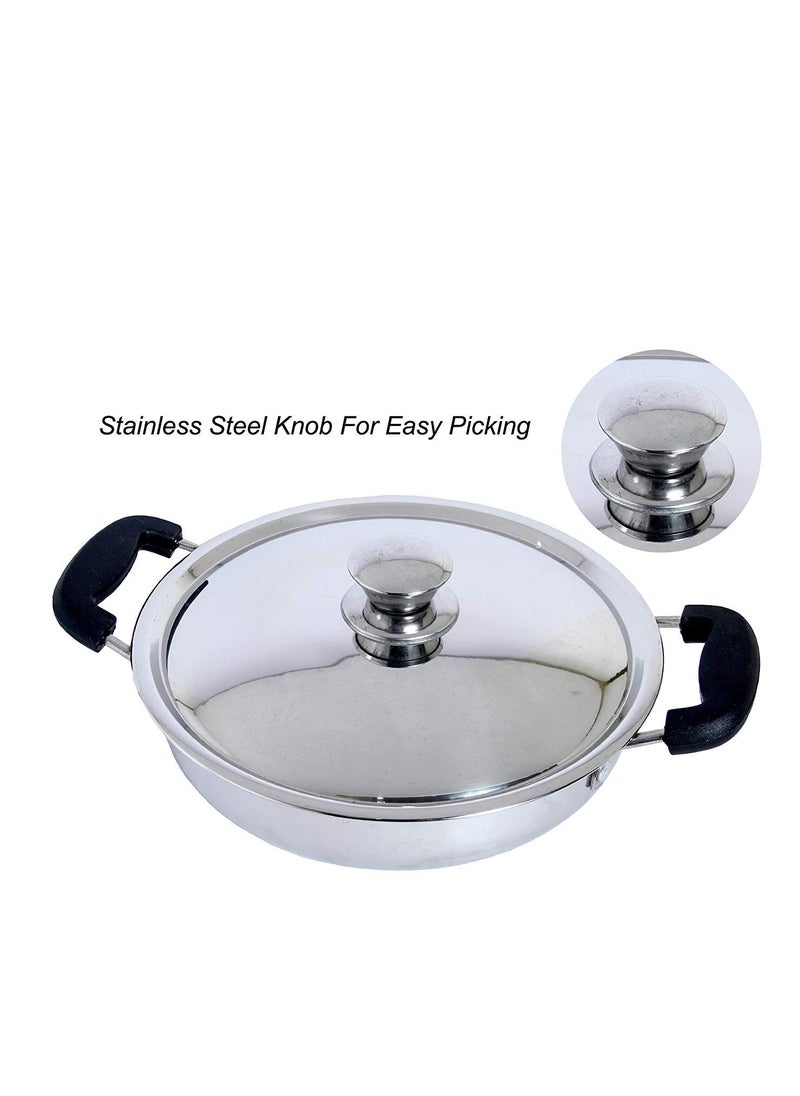 Dharam Paul Traders Heavy Weight Stainless Steel Induction Bottom Kadhai for Cooking with lidSandwich Bottom 1 Piece 1 3 Litre
