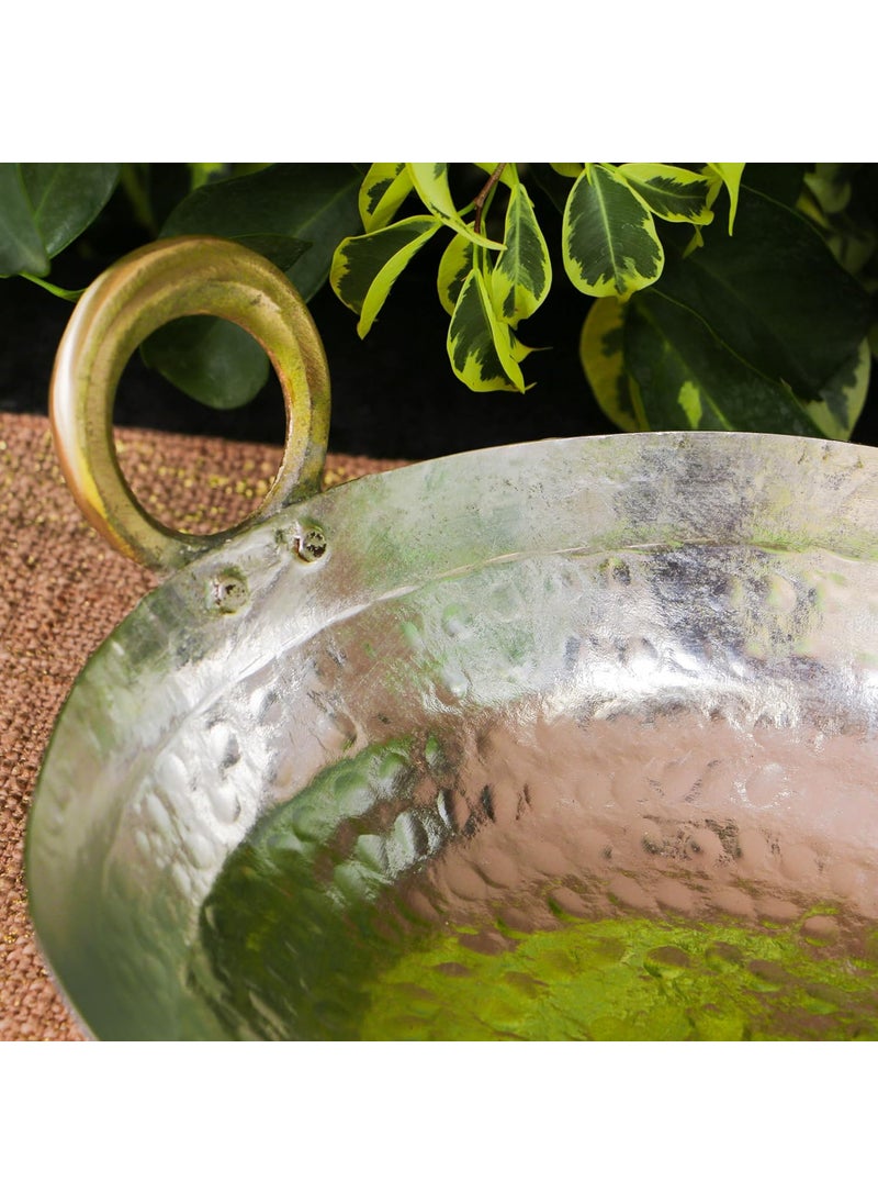 Ambi Home Traditional Brass Kadai with Tin Coating 267 cm Diameter Heavy Base Double Handle