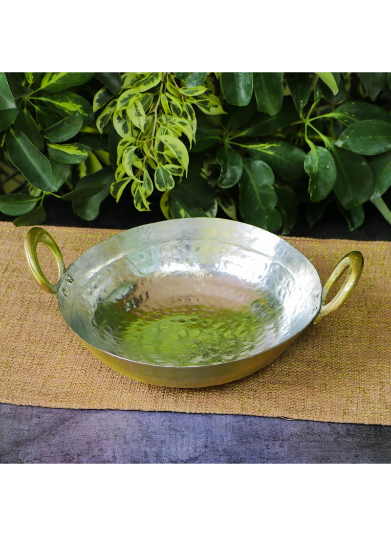 Ambi Home Traditional Brass Kadai with Tin Coating 267 cm Diameter Heavy Base Double Handle