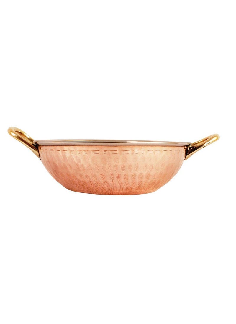 IndianArtVilla Steel Copper 1 Kadhai Wok Bowl with 1 Handi 1 Platter Serving Dishes Home Restaurant 3 Pieces