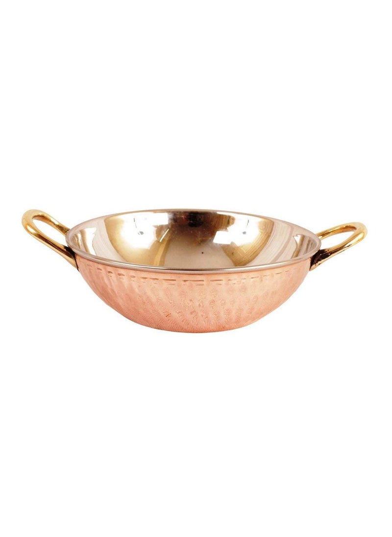 IndianArtVilla Steel Copper 1 Kadhai Wok Bowl with 1 Handi 1 Platter Serving Dishes Home Restaurant 3 Pieces