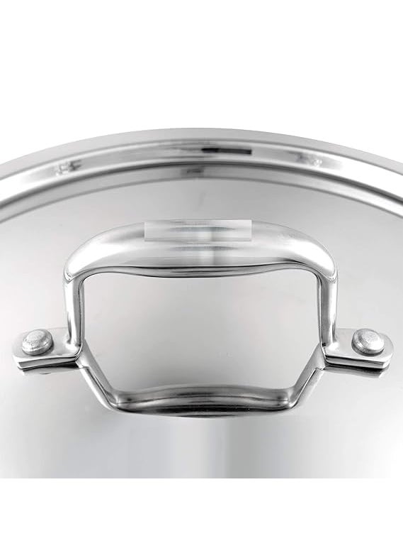 Shopsidex Platinum Triply Stainless Steel Kadai with Stainless Steel Lid 25 litres Capacity 24 cm Diameter with Riveted Handles Induction and Gas Stove Friendly