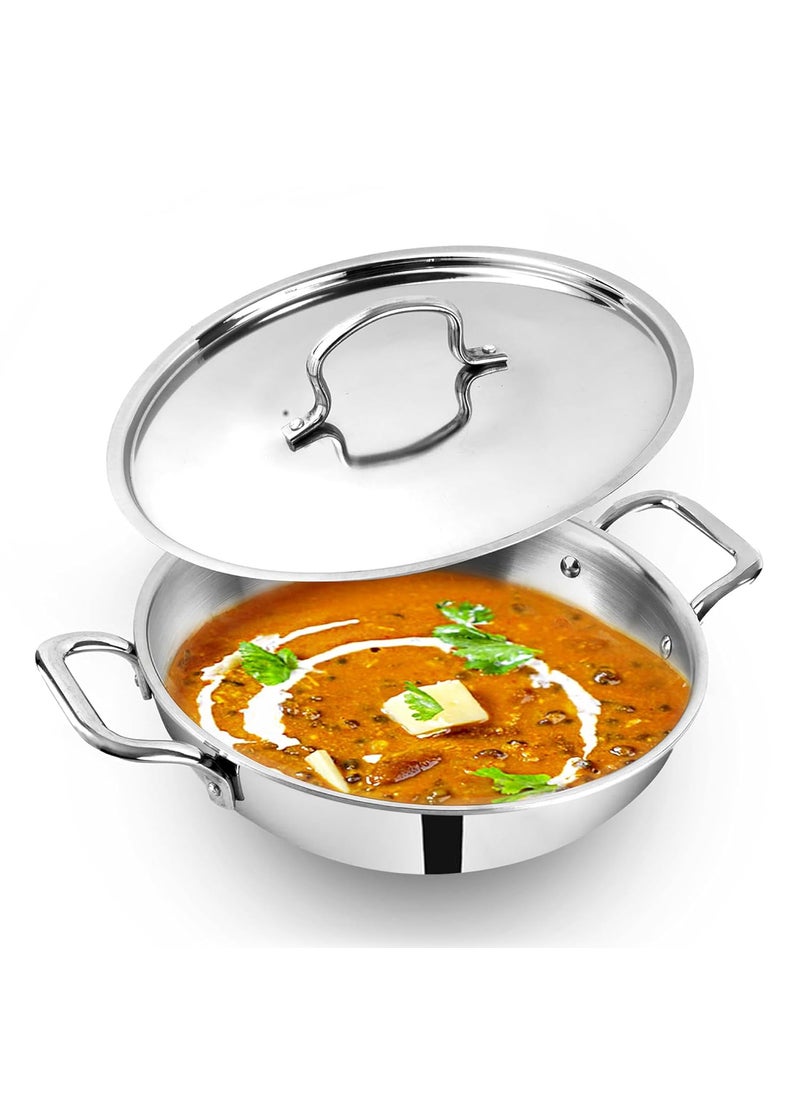 The Indus Valley Triply Stainless Steel KadaiKadhai with Steel Lid 24cm94 inch 3Ltr 17kg Induction Friendly Nonstick 3Layer Body 100 ToxinFree No Chemical Coating
