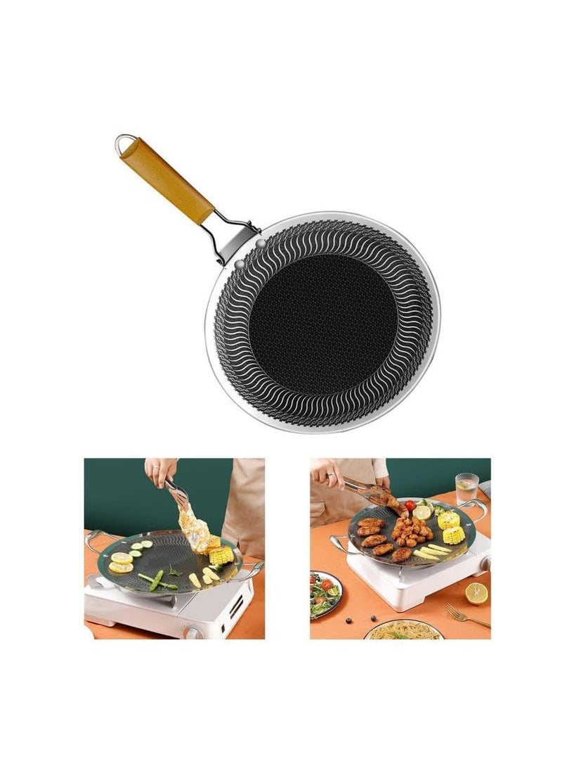 Kruvad Stainless Steel Grill Plate for Nonstick BBQ Roti Maker with Folding Handle Gourmet Baking Korean Tawa Skillet Set Ideal for Camping 53x34x1 CM