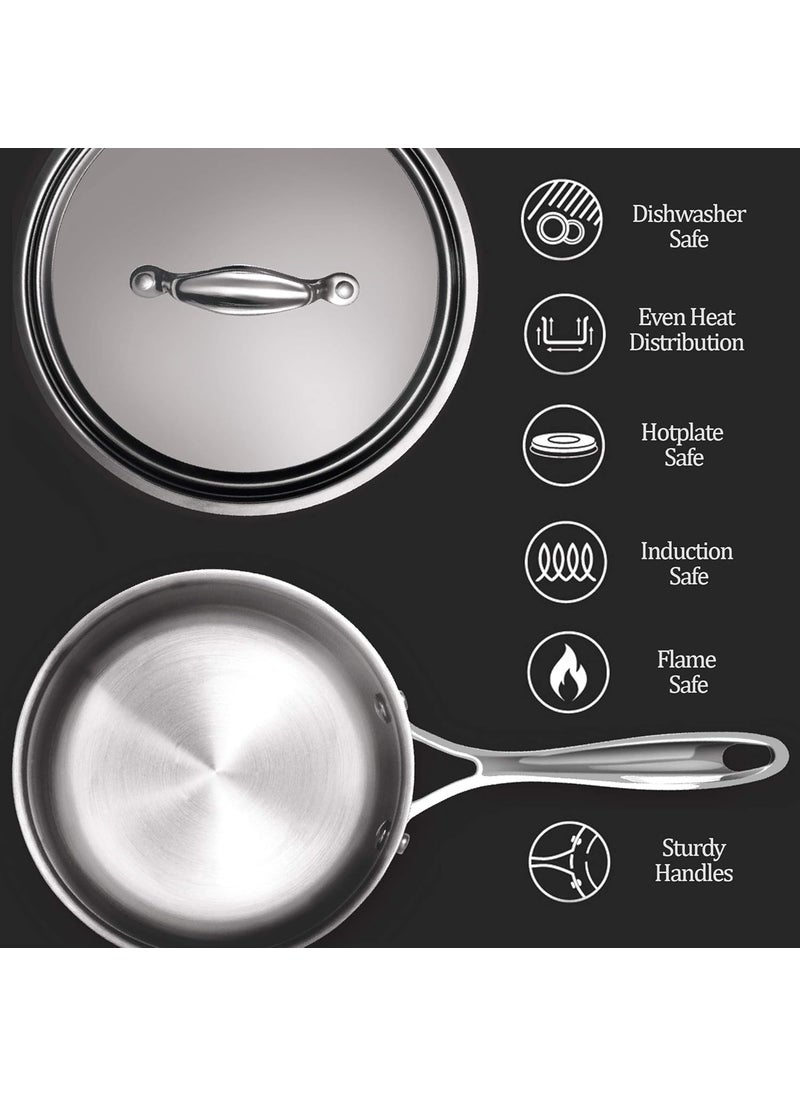 Milton Pro Cook Stainless Steel Tea Pan 14 Litre16cm Triply Saucepan with Lid Gas Induction Base Chai Pot Milk Boiler with Handle 3 Years Warranty