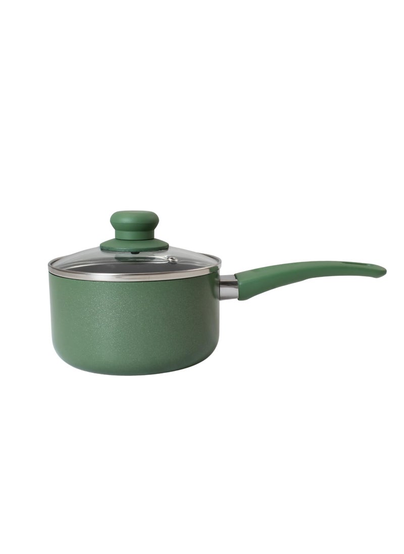 GET PLUMM Sauce Pan Induction Base Sauce Pan for Tea Gas Stove Compatible Pan for Making Tea Milk Boiler Cookware with Ceramic Coating Black Bakelite Handle Green 16 cm