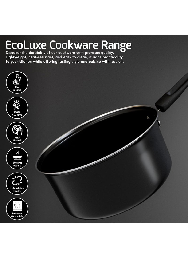 The Earth Store EcoLuxe Large Saucepan for Tea Milk and Chai Pan Induction Base and Gas Stove T Pan PatilaTeaMilk Boiling Pot Vessel Saucepan with Bakelite Handle 1600 ML Capacity 17cm Black