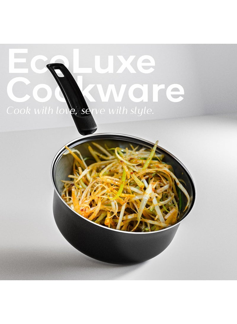The Earth Store EcoLuxe Large Saucepan for Tea Milk and Chai Pan Induction Base and Gas Stove T Pan PatilaTeaMilk Boiling Pot Vessel Saucepan with Bakelite Handle 1600 ML Capacity 17cm Black