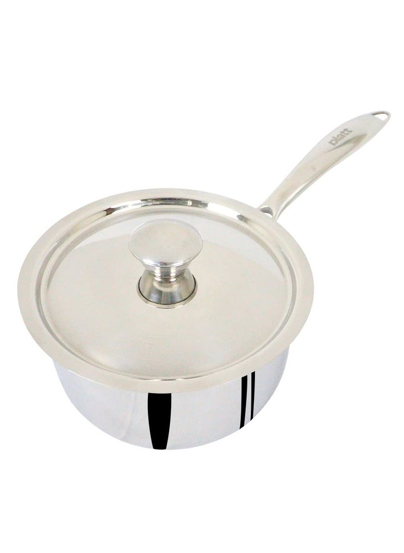 Platt Triton TriPly Stainless Steel 16cm Sauce Pan with Stainless Steel lid 25mm Thick Silver Gas and Induction Friendly 16cm