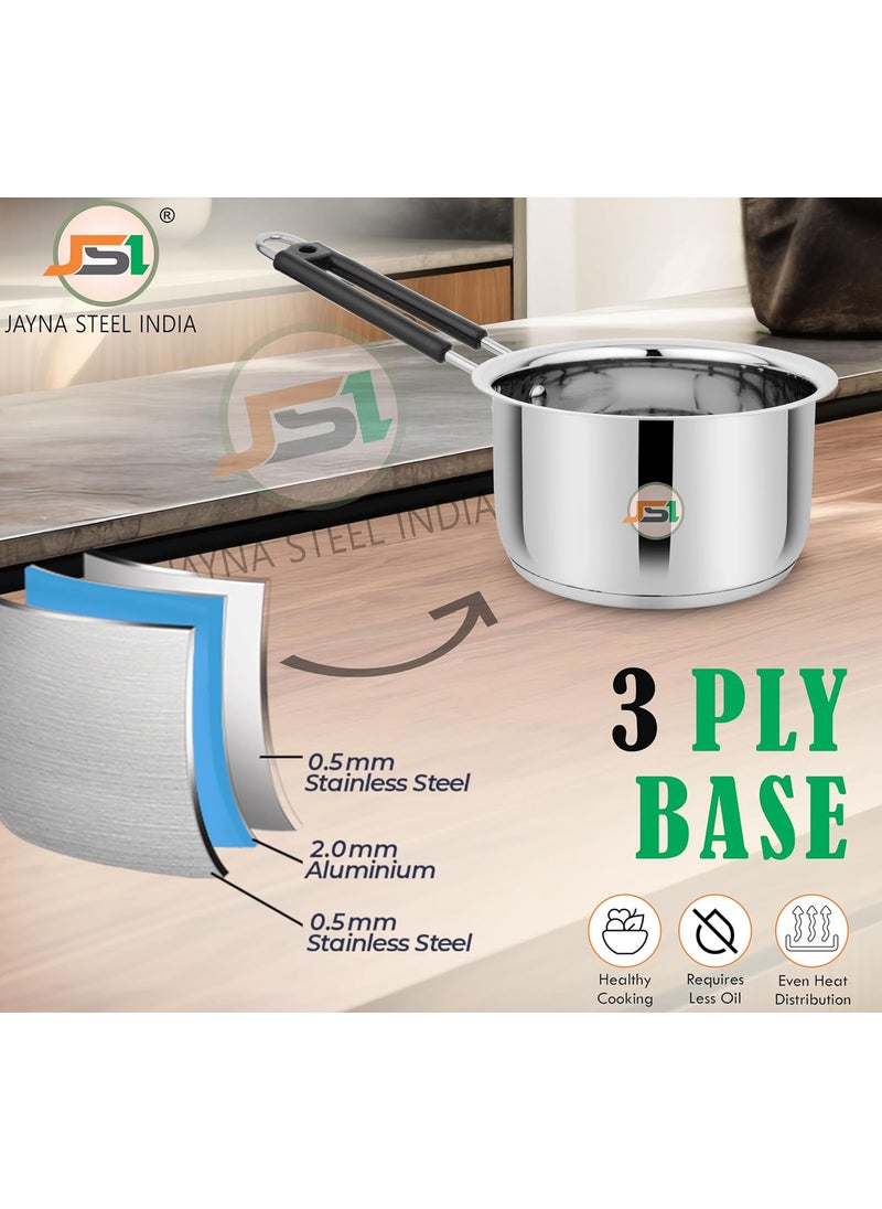 JSI Stainless Steel Saucepan 2 Liter 18cm Silver Induction Gas Stove Friendly Triply Base Tea PanPotSaucepan with Handle 304 Grade Steel Milk PotPanSaucepan for TeaWaterCoffee