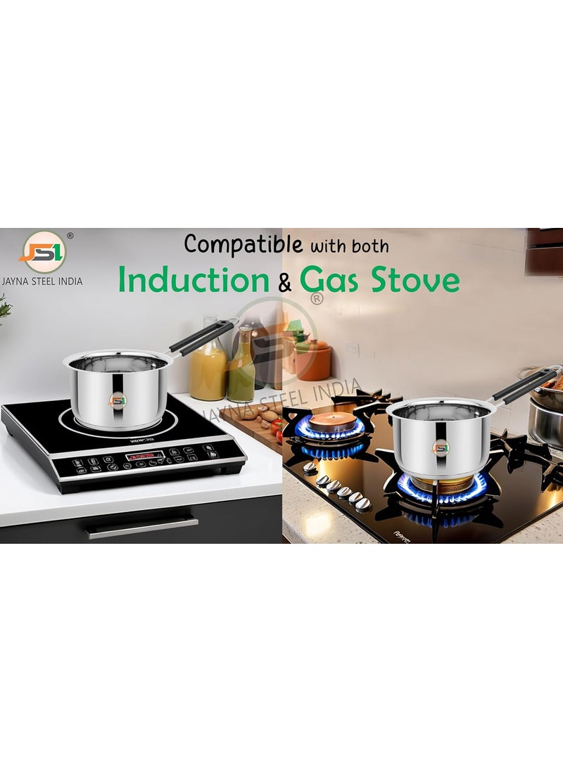 JSI Stainless Steel Saucepan 2 Liter 18cm Silver Induction Gas Stove Friendly Triply Base Tea PanPotSaucepan with Handle 304 Grade Steel Milk PotPanSaucepan for TeaWaterCoffee