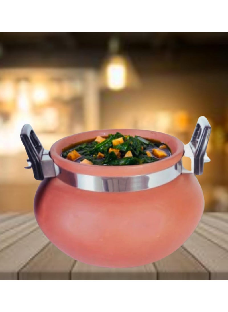 Terra Charms Terracotta Organic Clay Pot Cooking Serving for Palak Paneer Handi for Cooking with Lid and HandleMitti HandiDal Hand 15 LTR