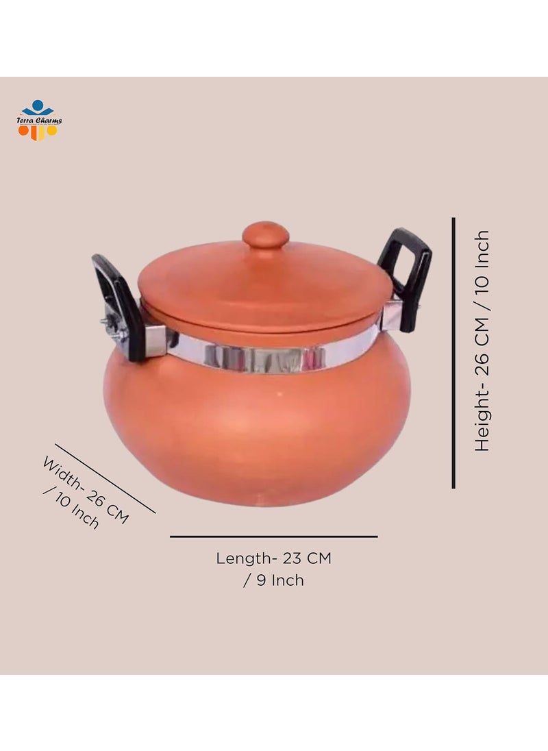 Terra Charms Terracotta Organic Clay Pot Cooking Serving for Palak Paneer Handi for Cooking with Lid and HandleMitti HandiDal Hand 15 LTR