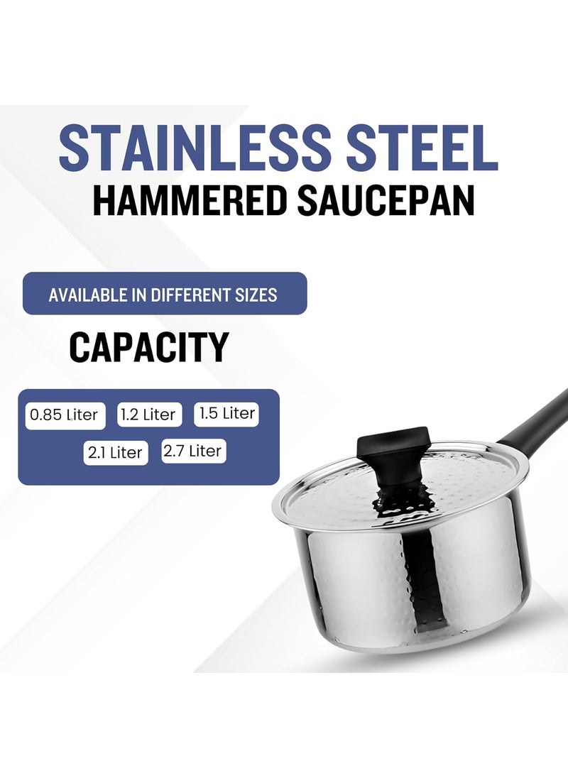 The Indian Aura Sauce Pan for Tea Stainless Steel Sauce Pan Tea Pan Milk Pan 12L Hammered Finish Saucepan with Lid Induction and Gas Stove Friendly Sauce Pan Stainless Steel