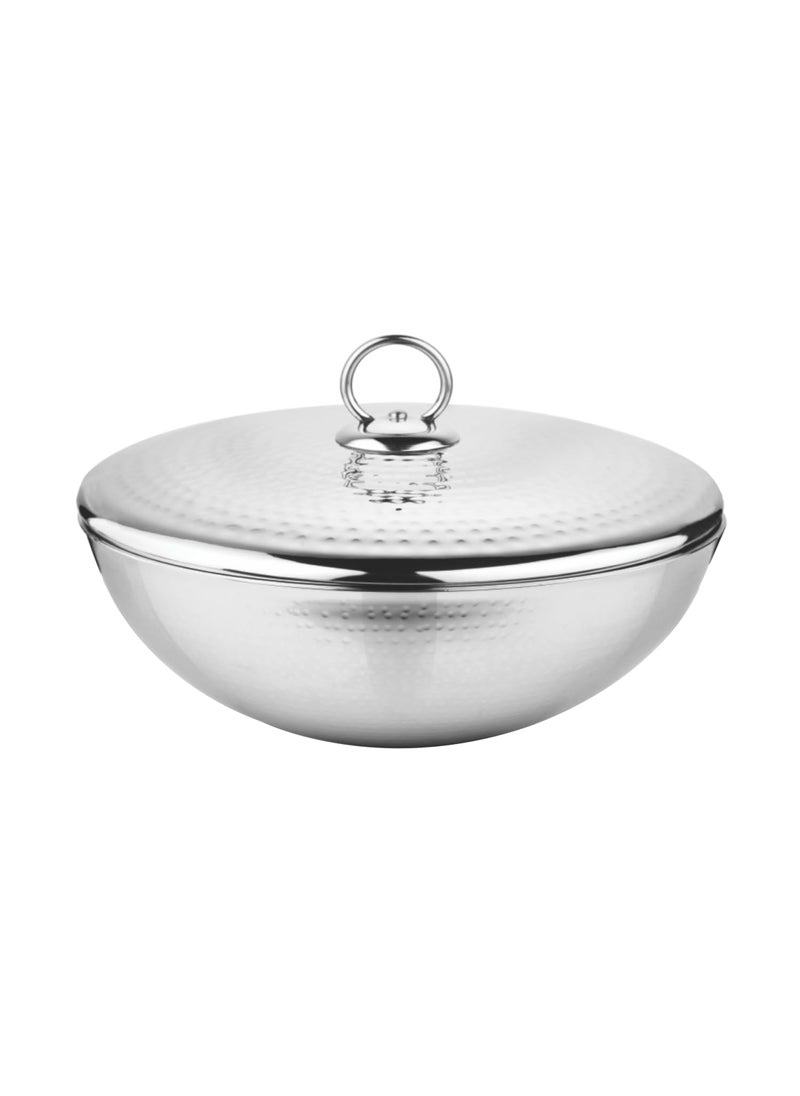 The Indian Aura Stainless Steel Cookware Hammered Tasla Capsule Bottom with Lid 24 Litre 24cm Thick Extra Deep Tasra Kadhai for Cooking Induction Bottom Gas Base 5 Years Warranty