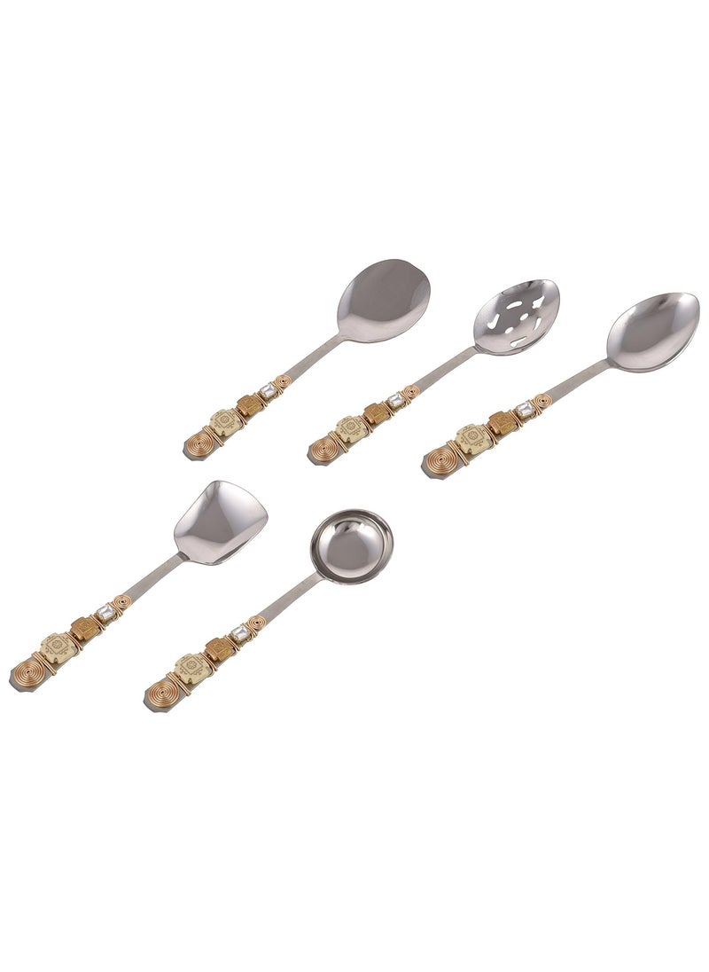 Jewel Kraft Designs Stainless Steel Serving Spoons Pack of 5 Beige 11 inches