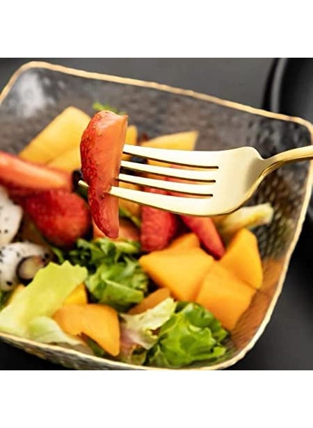 JDS SALES Stainless Steel Dinner Fork for HomeKitchen Fancy Stainless Steel Silverware Dinner Fork with Colorful Handel GoldBlack Pack of 12