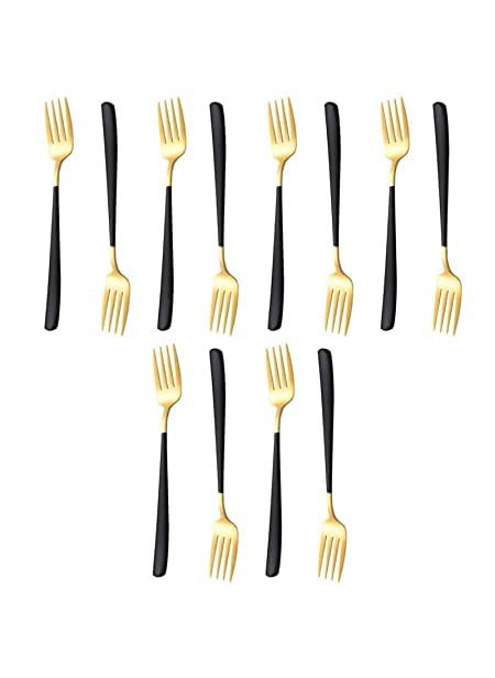 JDS SALES Stainless Steel Dinner Fork for HomeKitchen Fancy Stainless Steel Silverware Dinner Fork with Colorful Handel GoldBlack Pack of 12