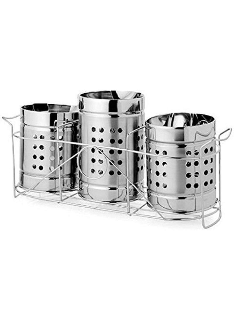 ROYAL AAKRITI Presents Stainless Steel Combo SpoonTool Holder Set of 3 with Spoon 12 Pcs