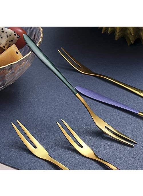 KPNG Fruit Forks Appetizer Dessert Forks Salad Forks Beautiful Colorful Stainless Steel Forks Set 2 Prong Tasting Appetizer Forks Portable Cocktail Salad Fruit Forks for Parties Travel 8