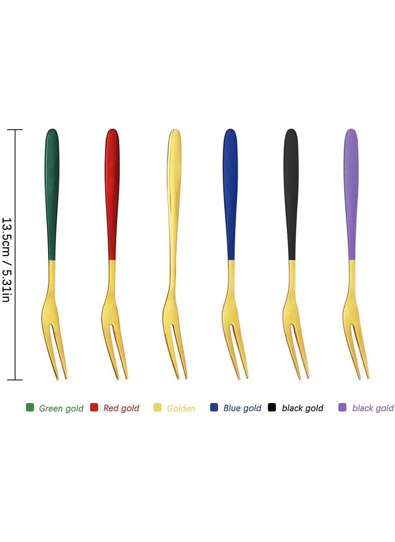 KPNG Fruit Forks Appetizer Dessert Forks Salad Forks Beautiful Colorful Stainless Steel Forks Set 2 Prong Tasting Appetizer Forks Portable Cocktail Salad Fruit Forks for Parties Travel 8