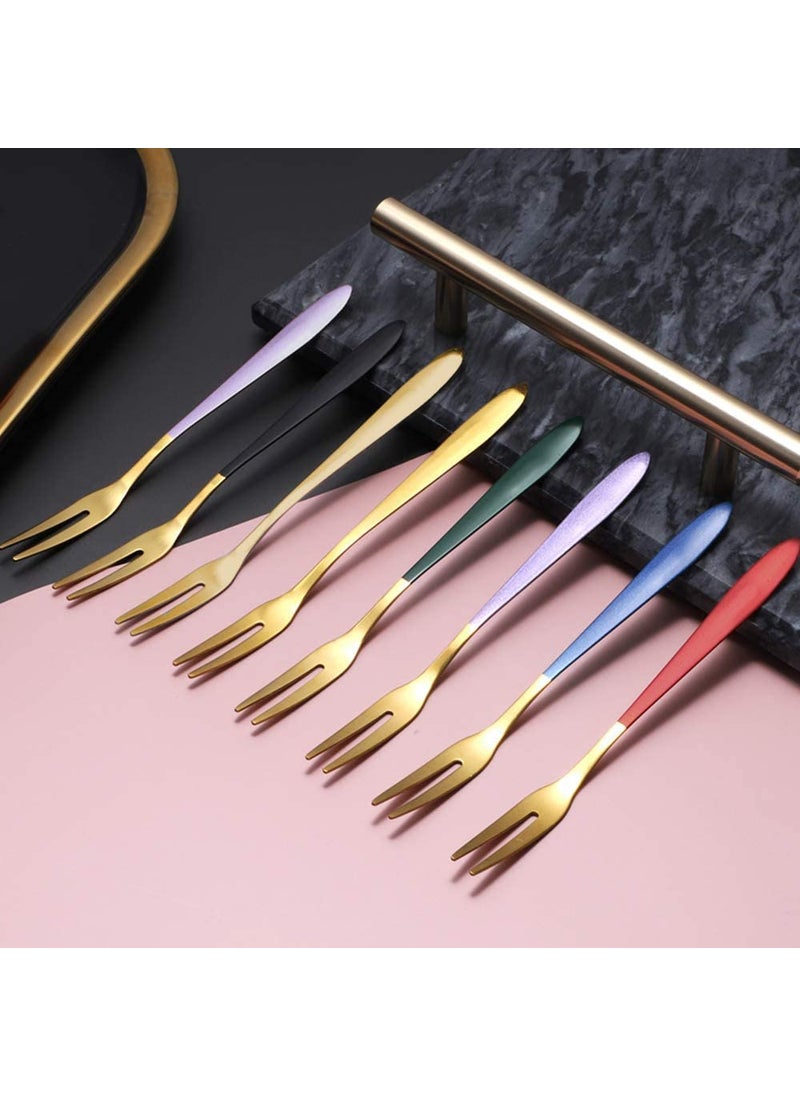 KPNG Fruit Forks Appetizer Dessert Forks Salad Forks Beautiful Colorful Stainless Steel Forks Set 2 Prong Tasting Appetizer Forks Portable Cocktail Salad Fruit Forks for Parties Travel 8