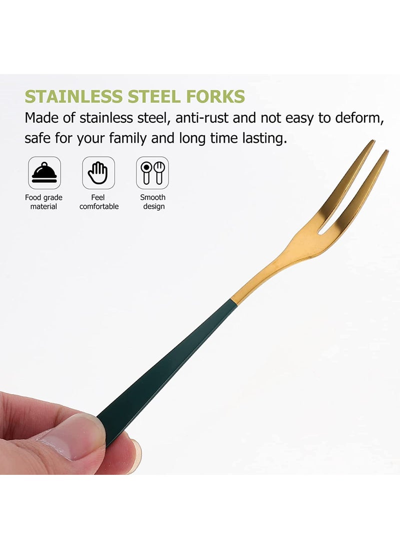 KPNG Fruit Forks Appetizer Dessert Forks Salad Forks Beautiful Colorful Stainless Steel Forks Set 2 Prong Tasting Appetizer Forks Portable Cocktail Salad Fruit Forks for Parties Travel 8