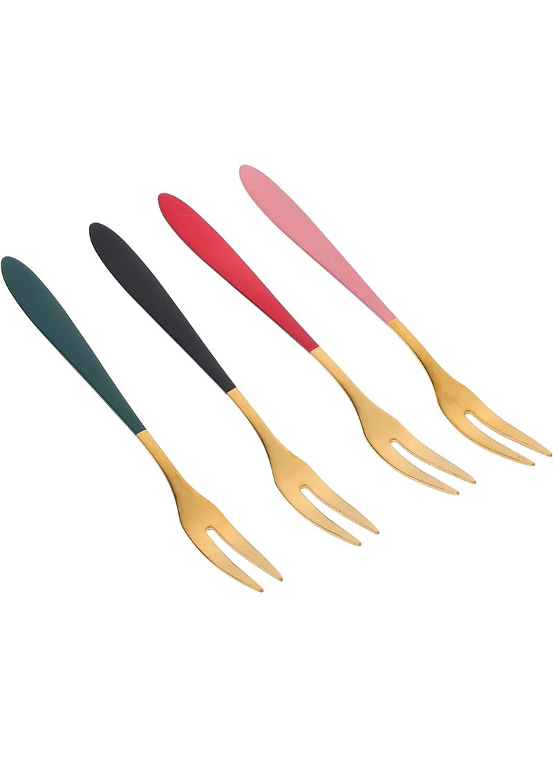 KPNG Fruit Forks Appetizer Dessert Forks Salad Forks Beautiful Colorful Stainless Steel Forks Set 2 Prong Tasting Appetizer Forks Portable Cocktail Salad Fruit Forks for Parties Travel 8