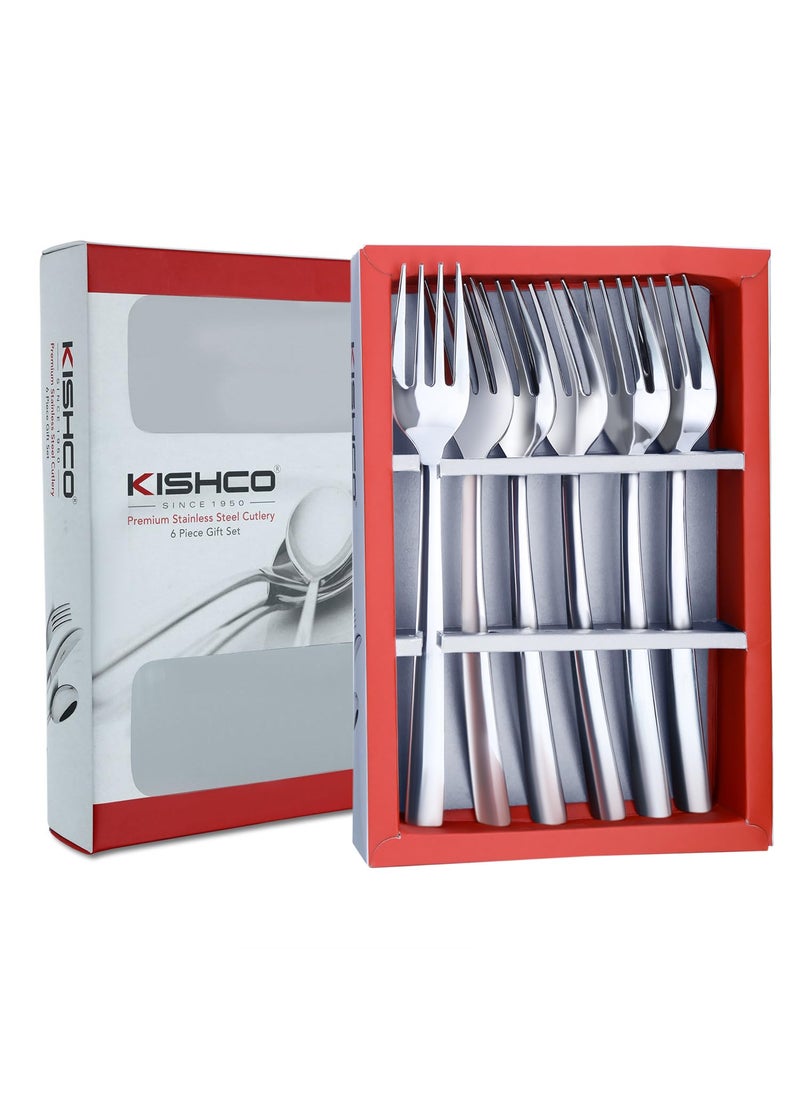 Kishco Wedge Stainless Steel DessertDinner Fork Set Pack of 6