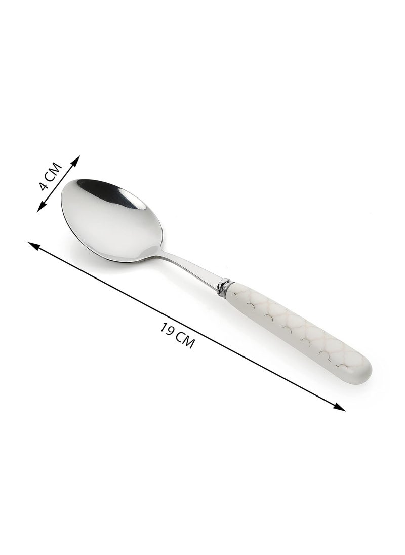 MGeezz Stainless Steel Spoons Set for Home Kitchen Restaurant Cutlery Dinner Table Bouillon Spoon Oval Edge with Ceramic Handle Tableware Serving Spoons Big Spoon12