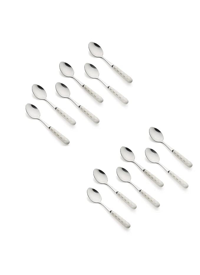 MGeezz Stainless Steel Spoons Set for Home Kitchen Restaurant Cutlery Dinner Table Bouillon Spoon Oval Edge with Ceramic Handle Tableware Serving Spoons Big Spoon12