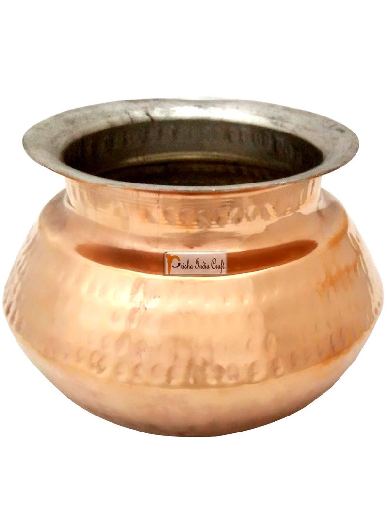 Prisha India Craft Steel Copper Punjabi Serving biryani Handi Spoon Set Serveware 850 ML Set of 4