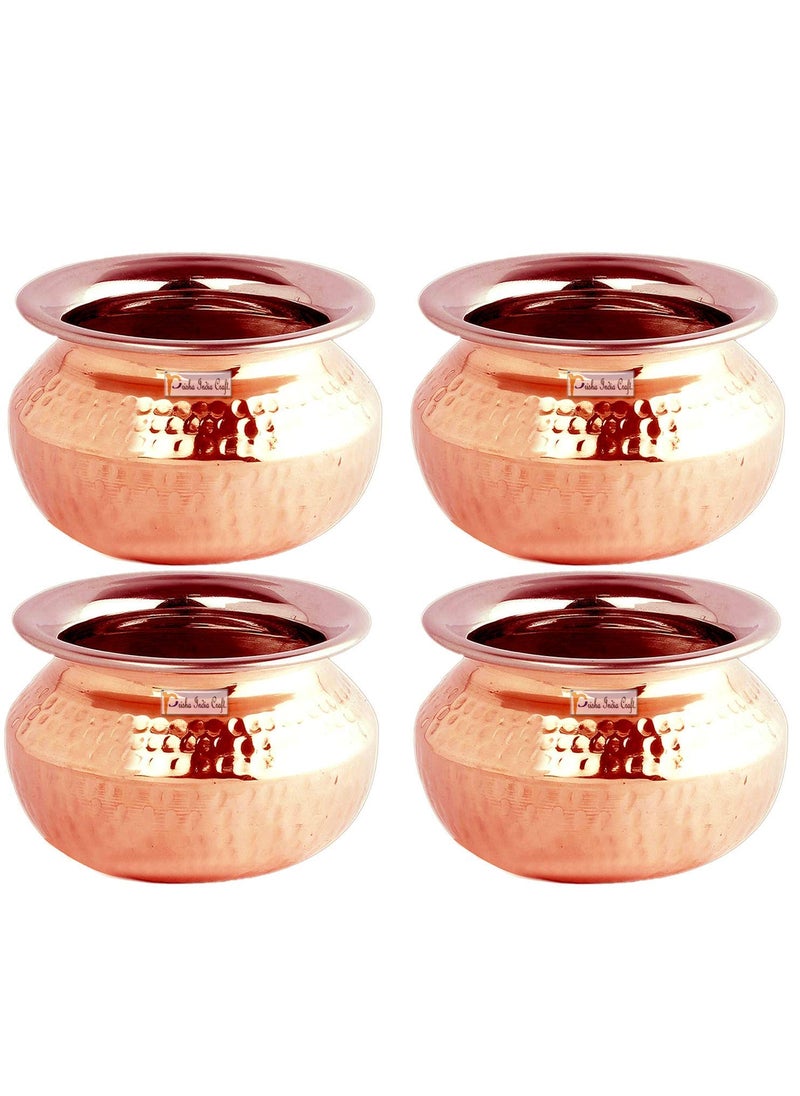 Prisha India Craft Steel Copper Punjabi Serving biryani Handi Spoon Set Serveware 850 ML Set of 4