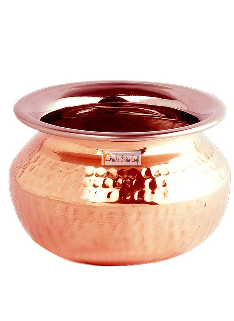 Prisha India Craft Steel Copper Punjabi Serving biryani Handi Spoon Set Serveware 850 ML Set of 4