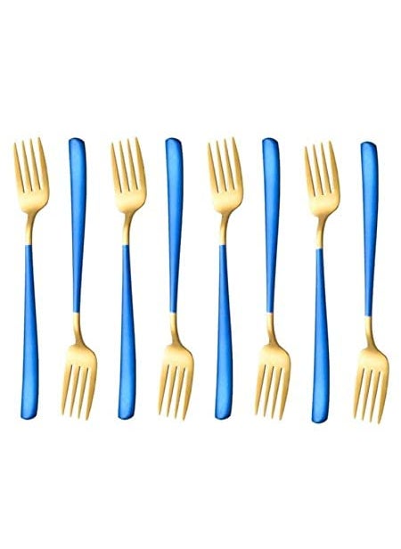 JDS SALES Stainless Steel Dinner Fork for HomeKitchen Fancy Stainless Steel Silverware Dinner Fork with Colorful Handel GoldBlue Pack of 8