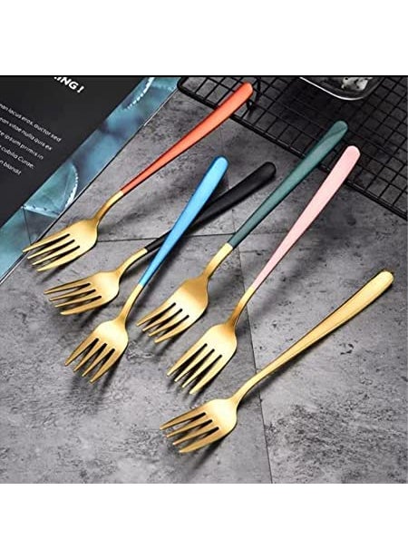 JDS SALES Stainless Steel Dinner Fork for HomeKitchen Fancy Stainless Steel Silverware Dinner Fork with Colorful Handel GoldBlue Pack of 8