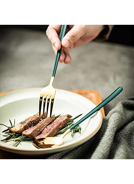 JDS SALES Stainless Steel Dinner Fork for HomeKitchen Fancy Stainless Steel Silverware Dinner Fork with Colorful Handel GoldBlue Pack of 8