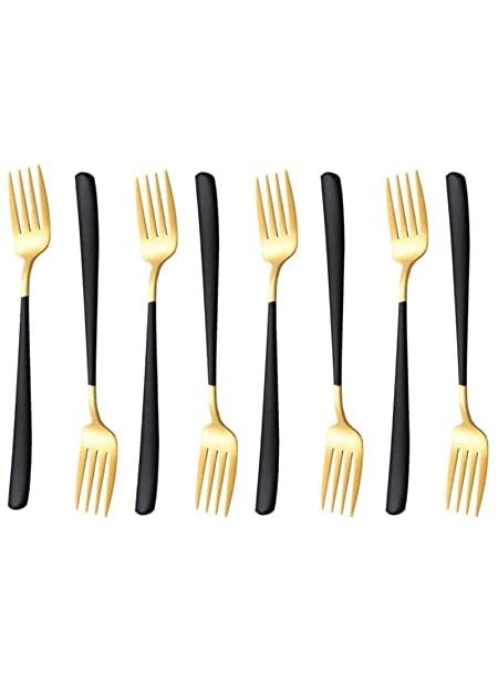 JDS SALES Stainless Steel Dinner Fork for HomeKitchen Fancy Stainless Steel Silverware Dinner Fork with Colorful Handel GoldBlack Pack of 8