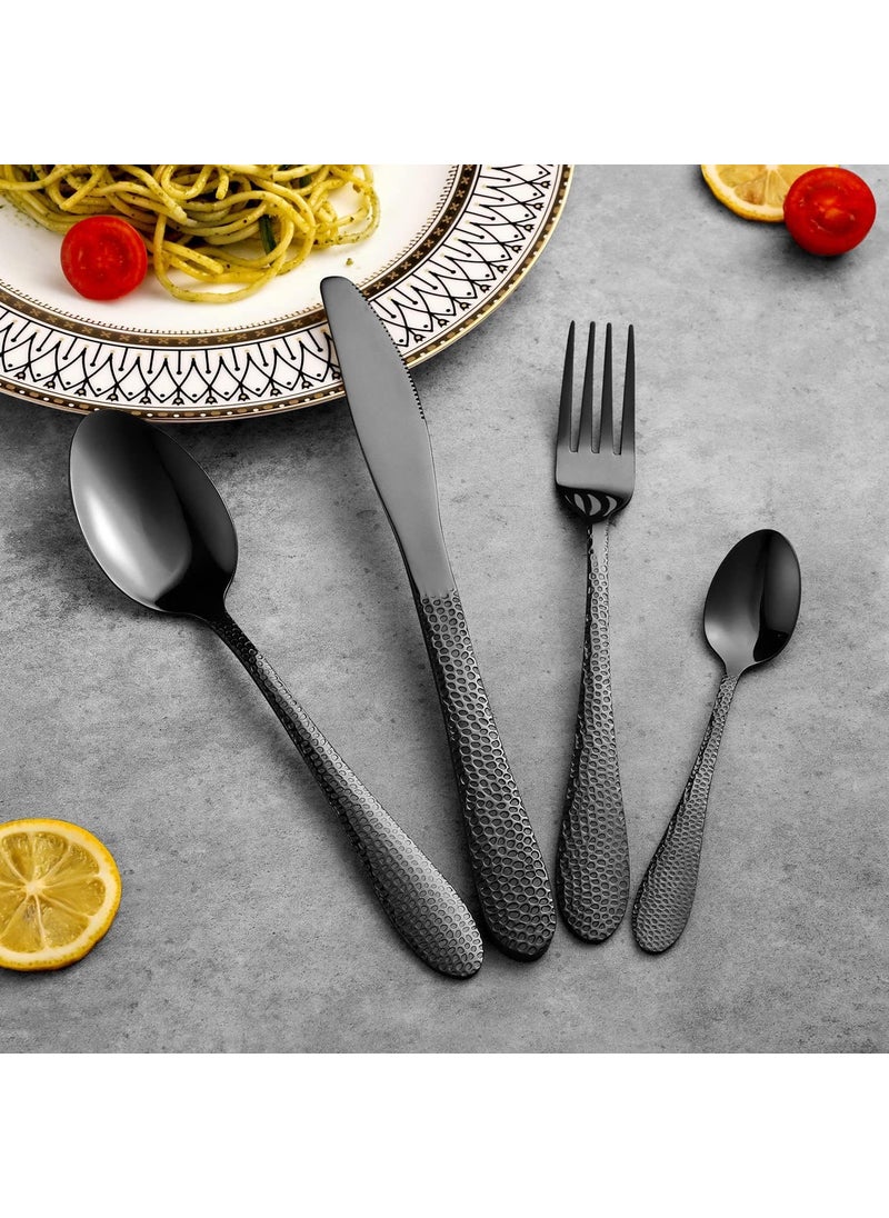 KitchEase 81 Hammered Charcoal Black Silverware Dinner Spoons 5Piece Premium Stainless Steel Flatware Set Dishwasher Safe Cutlery Set for Home Restaurant Gifting