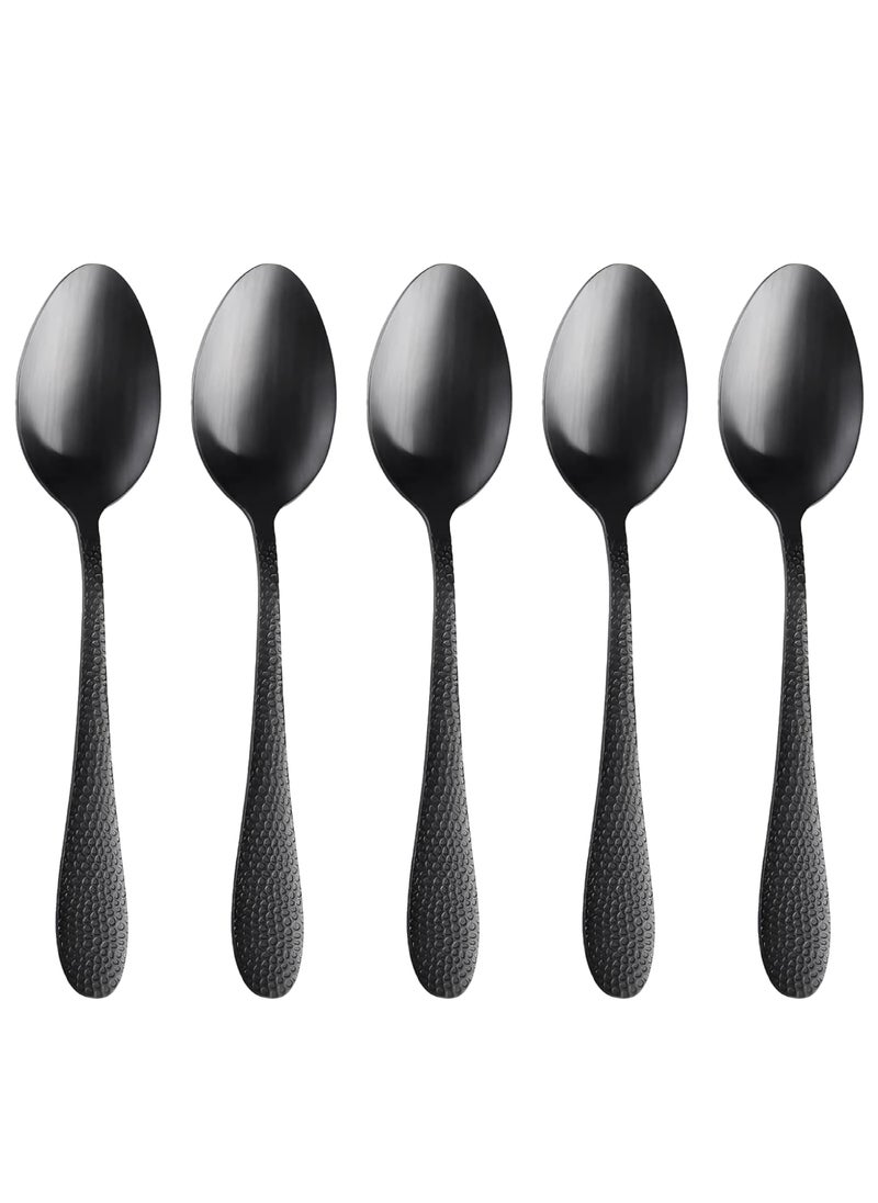 KitchEase 81 Hammered Charcoal Black Silverware Dinner Spoons 5Piece Premium Stainless Steel Flatware Set Dishwasher Safe Cutlery Set for Home Restaurant Gifting
