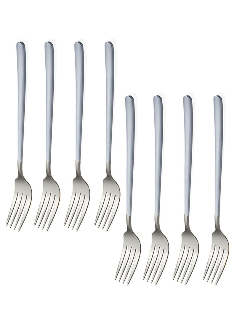 HETSHIV Stainless Steel Dinner Forks Set with Colorful Handle Shiny Silver MouthMirror Polish Silverware Set Dessert Forks Table Forks Salad Forks for Home Kitchen or Restaurant White 8