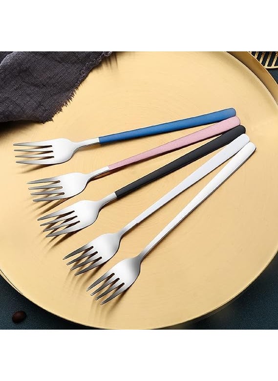 HETSHIV Stainless Steel Dinner Forks Set with Colorful Handle Shiny Silver MouthMirror Polish Silverware Set Dessert Forks Table Forks Salad Forks for Home Kitchen or Restaurant White 8