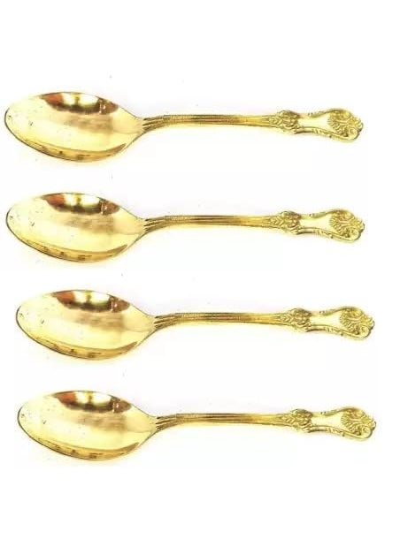 DAMURHU Brass Dessert Spoon Set Pack of 4