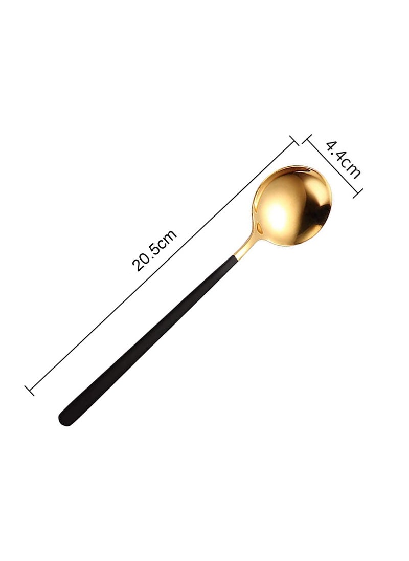 Primetan 304 Stainless Steel Golden Spoons Cutlery Cooking Tools Set for Soup Round Colorful Dinner Spoons Long Handle Table Spoon Set of 4