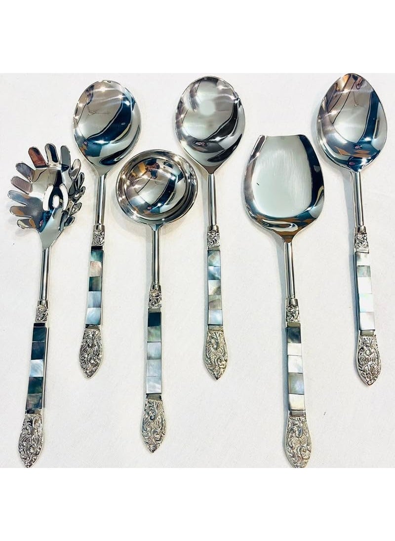 MFUMADE FOR YOU Stainless Steel Serving Spoon Set 18Piece Collection with 6 Spoons 6 Forks and 6 Serving Spoons Elegant Mother of Pearl Handles Perfect for Dining and Gifting