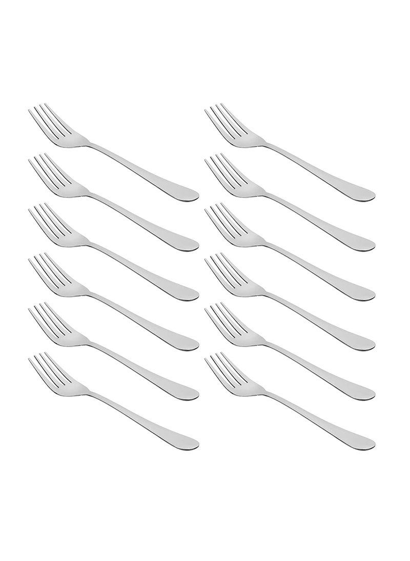 MARWALL 12 Piece Stainless Steel Desert Fork Set Large Fork Set Contains 12 Desert Fork Silver