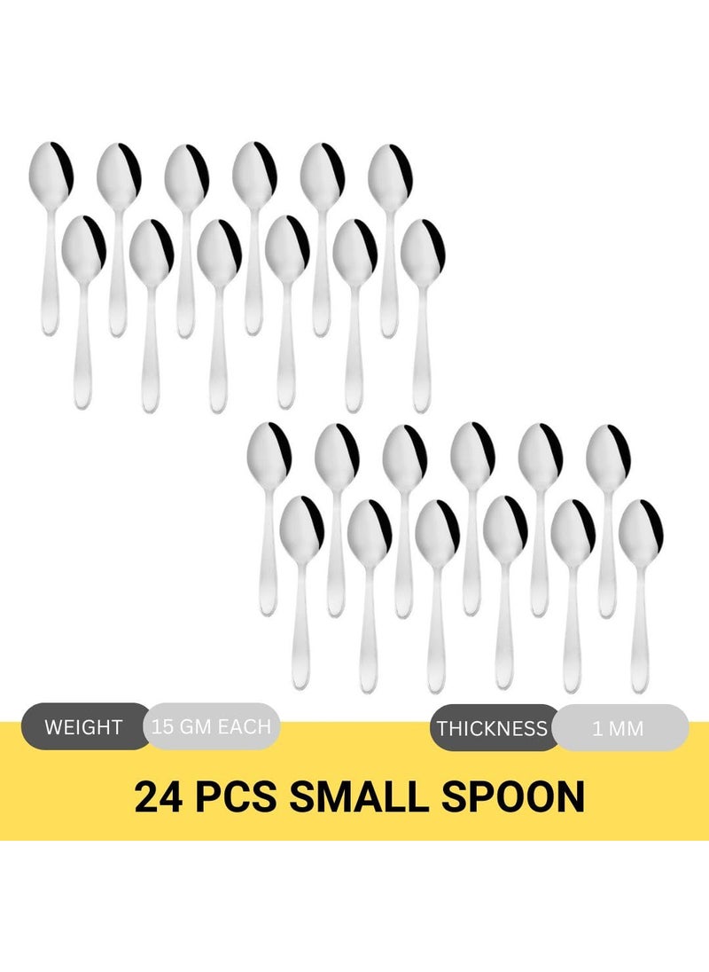 Cutlux 24 Piece Stainless Steel Tea Spoon Set Durable FoodGrade Silver Teaspoons for Tea Coffee Sugar and Spices Compact Size with 1 mm Thickness and 13 cm Length