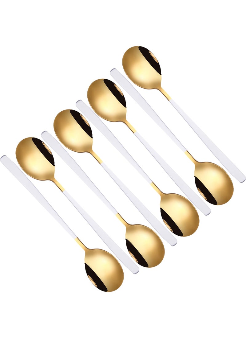 Potency 8 PCS 8 Inches Coffee Spoons Stirring Spoons Tea Spoons Long White Handle Gold Elliptical Head Teaspoons Ice Tea Spoons Long Spoons for Stirring Espresso Spoons Stainless Steel