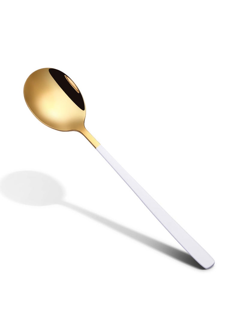 Potency 8 PCS 8 Inches Coffee Spoons Stirring Spoons Tea Spoons Long White Handle Gold Elliptical Head Teaspoons Ice Tea Spoons Long Spoons for Stirring Espresso Spoons Stainless Steel