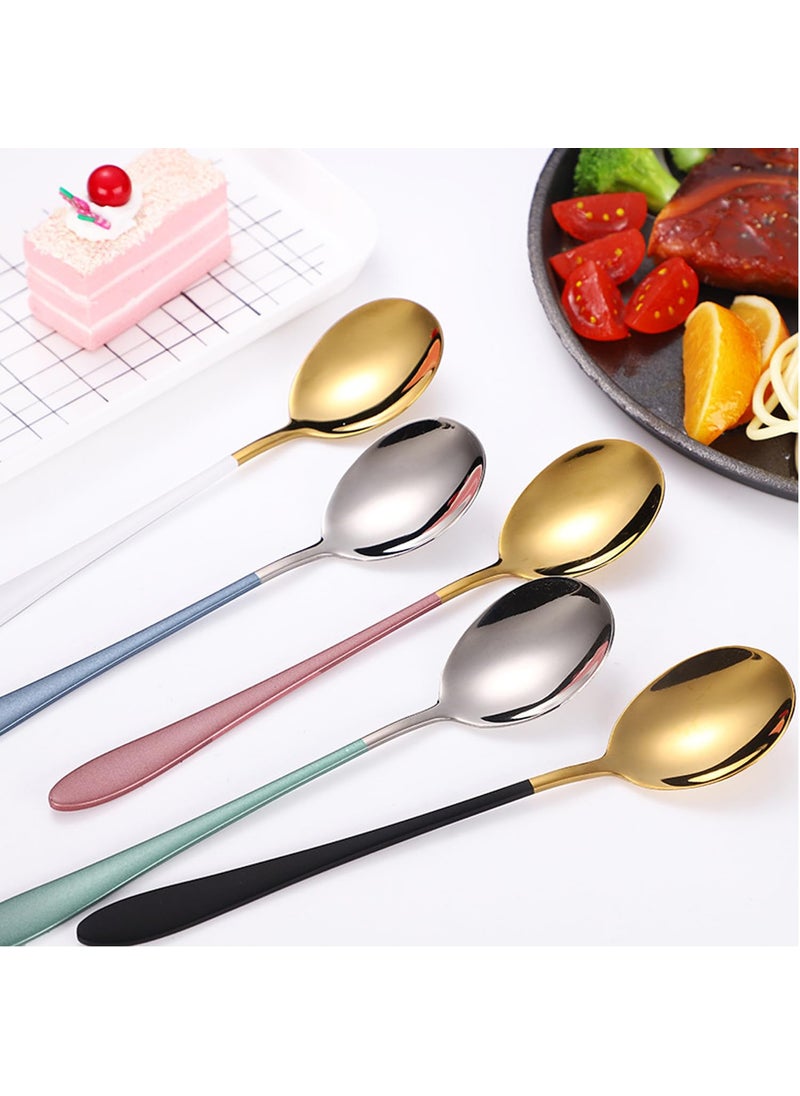 Potency 8 PCS 8 Inches Coffee Spoons Stirring Spoons Tea Spoons Long White Handle Gold Elliptical Head Teaspoons Ice Tea Spoons Long Spoons for Stirring Espresso Spoons Stainless Steel